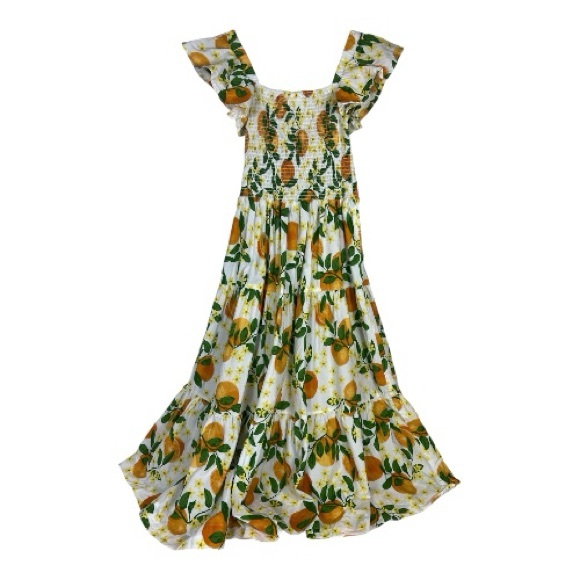 8 OAK LANE Sz M Orange Grove Smocked Tiered Dress Cotton Flutter Sleeve - Picture 3 of 13